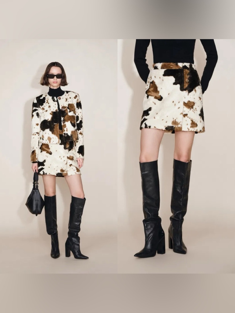 NEW FABRIQUE Mane Cow Print Mini Skirt in Faux Horse Fur